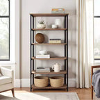 Étagère 5 tablettes Pomona 70 po en métal et bois massif, naturelle