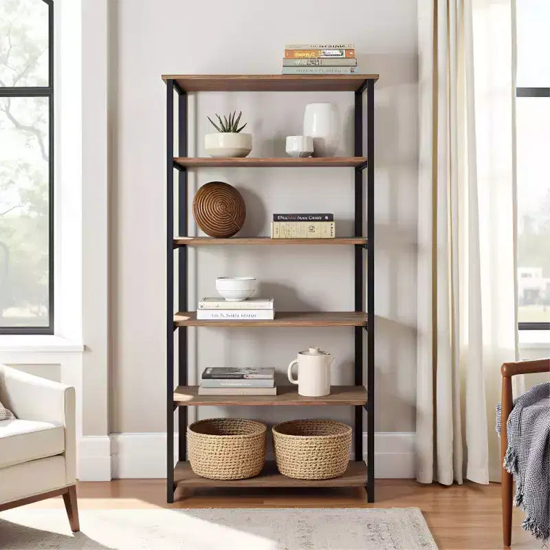 Étagère 5 tablettes Pomona 70 po en métal et bois massif, naturelle
