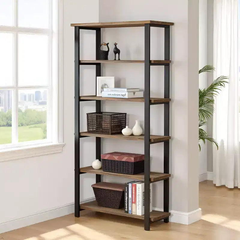 Étagère 5 tablettes Pomona 70 po en métal et bois massif, naturelle