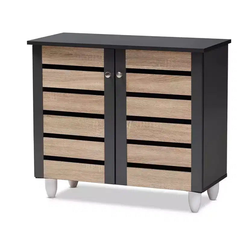Gisela 2 - Door Shoe Storage Cabinet Dark Gray - Baxton Studio: Freestanding MDF & Plastic, Holds 9 Pairs