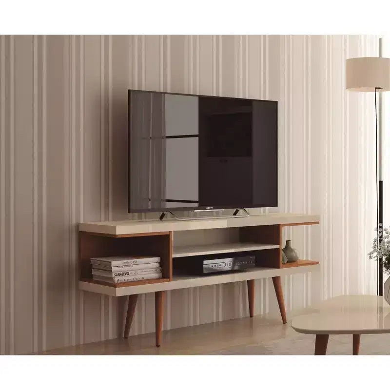 Meuble TV à Pieds en Bois Écartés et 4 Étagères pour TV jusqu'à 50 po